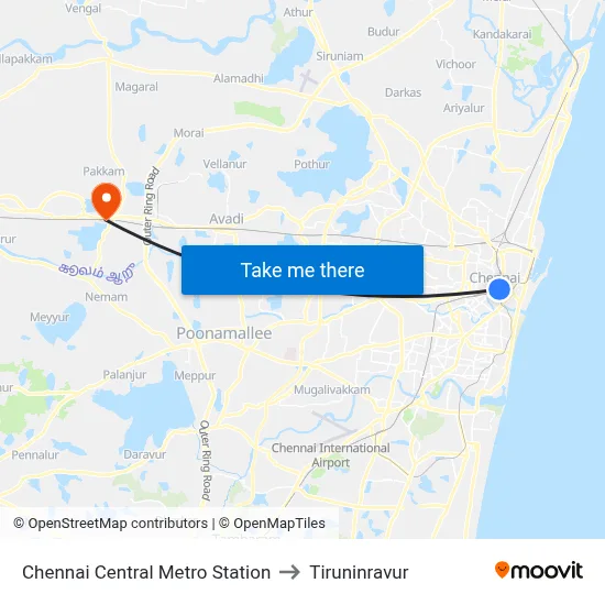 Chennai Central Metro Station to Tiruninravur map