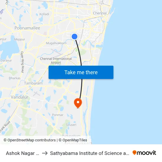 Ashok Nagar Station to Sathyabama Institute of Science and Technology map