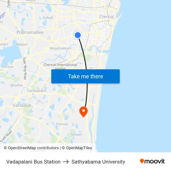 Vadapalani Bus Station to Sathyabama University map