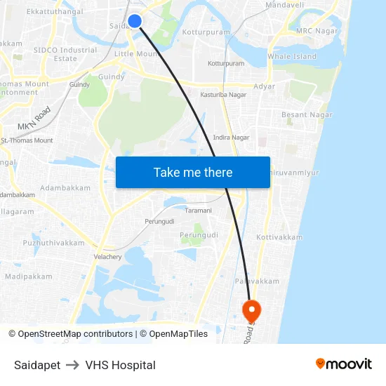 Saidapet to VHS Hospital map