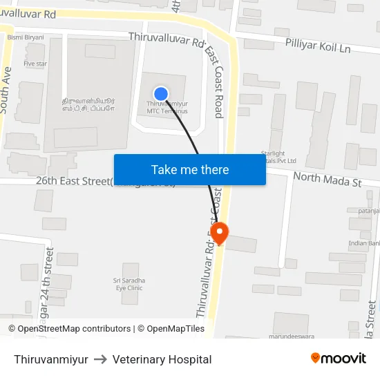 तिरुवनमियुर to पशु चिकित्सालय map