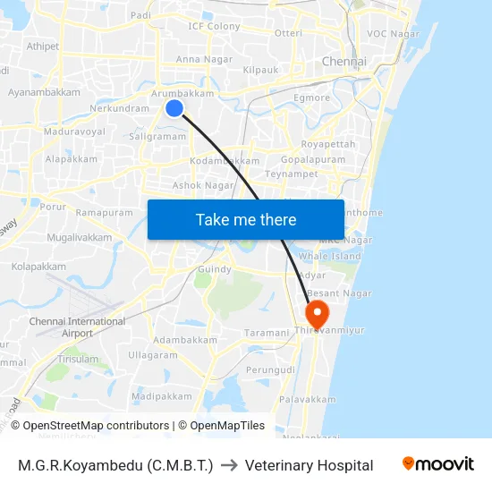 M.G.R.Koyambedu (C.M.B.T.) to Veterinary Hospital map