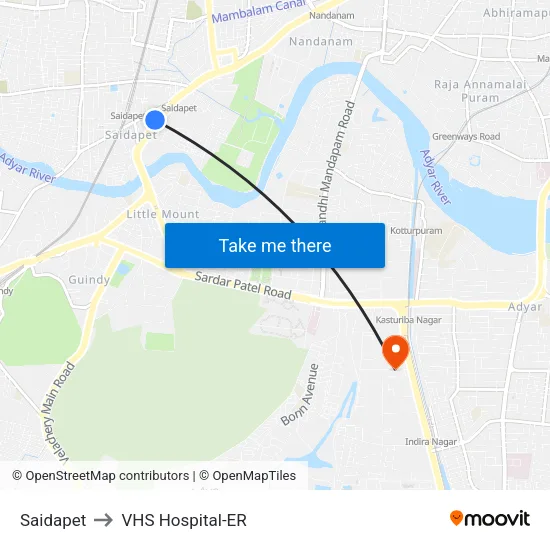 Saidapet to VHS Hospital-ER map