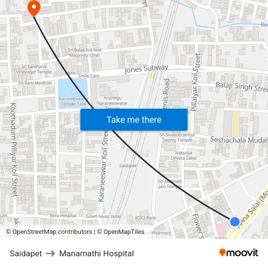 Saidapet to Manamathi Hospital map