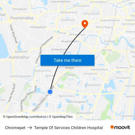 Chromepet to Temple Of Services Children Hospital map