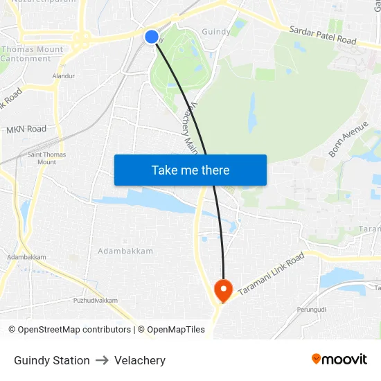 Guindy Station to Velachery map