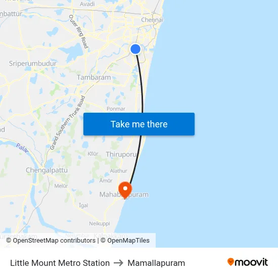Little Mount Metro Station to Mamallapuram map