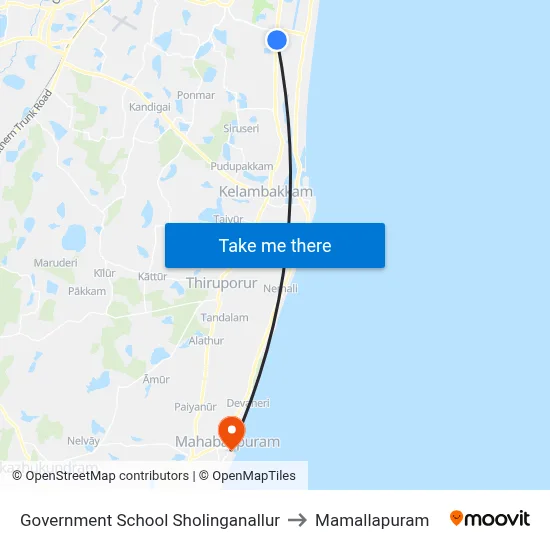 Government School Sholinganallur to Mamallapuram map