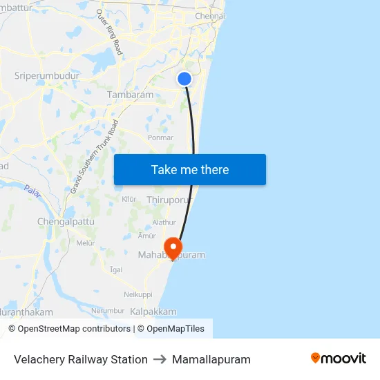 Velachery Railway Station to Mamallapuram map