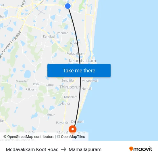 Medavakkam Koot Road to Mamallapuram map
