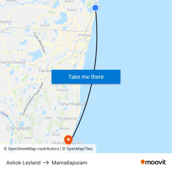 Ashok Leyland to Mamallapuram map