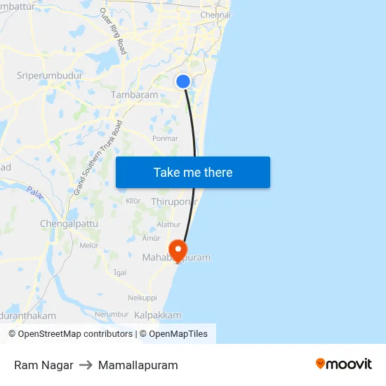Ram Nagar to Mamallapuram map