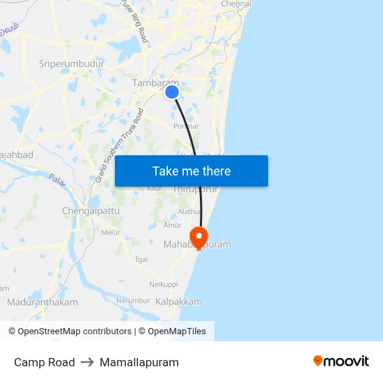 Camp Road to Mamallapuram map