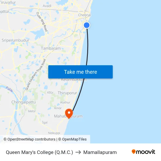 Queen Mary's College (Q.M.C.) to Mamallapuram map
