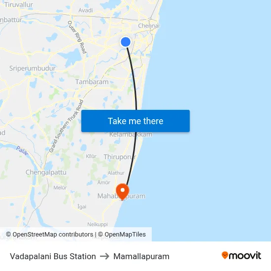 Vadapalani Bus Station to Mamallapuram map