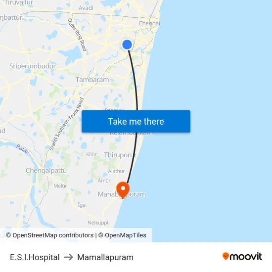 E.S.I.Hospital to Mamallapuram map
