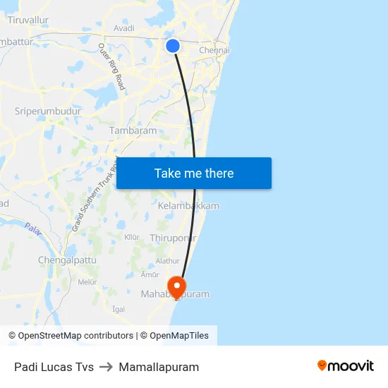 Padi Lucas Tvs to Mamallapuram map