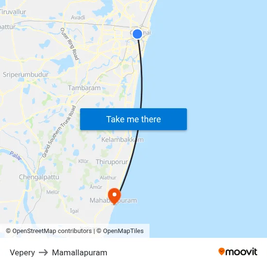 Vepery to Mamallapuram map