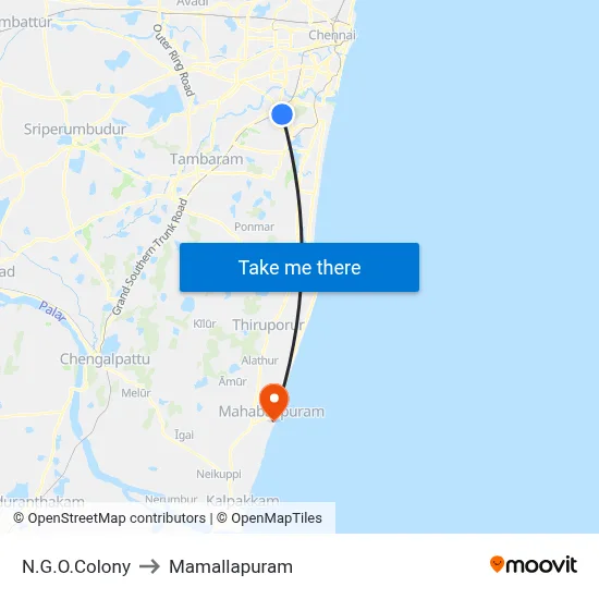 N.G.O.Colony to Mamallapuram map