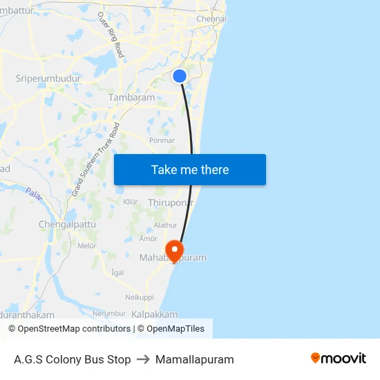 A.G.S Colony Bus Stop to Mamallapuram map