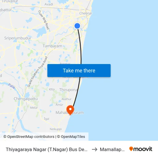 Thiyagaraya Nagar (T.Nagar) Bus Depot Corner to Mamallapuram map