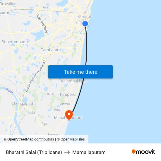 Bharathi Salai (Triplicane) to Mamallapuram map