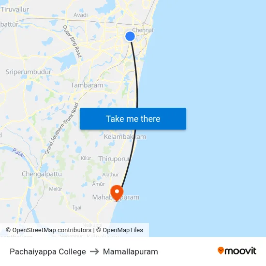 Pachaiyappa College to Mamallapuram map
