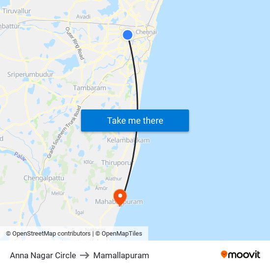 Anna Nagar Circle to Mamallapuram map