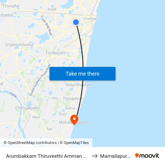 Arumbakkam Thiruveethi Amman Kovil to Mamallapuram map