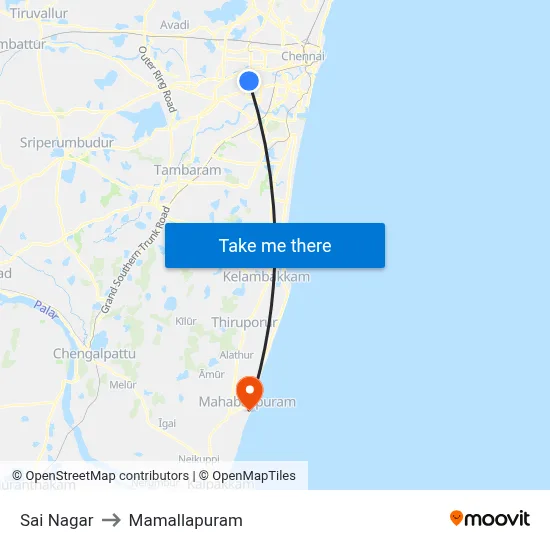 Sai Nagar to Mamallapuram map