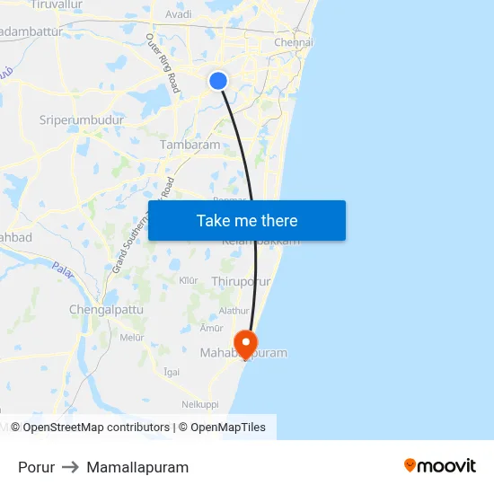 Porur to Mamallapuram map