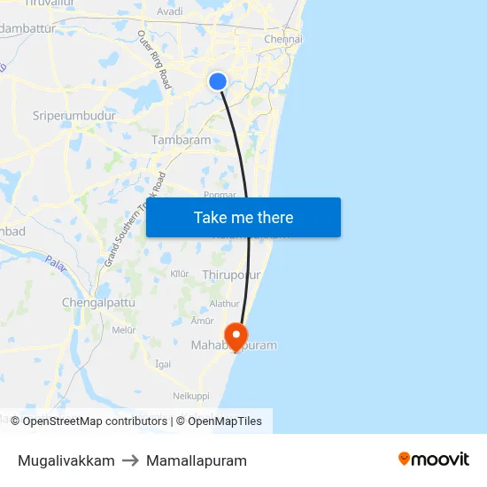 Mugalivakkam to Mamallapuram map
