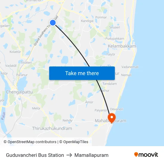 Guduvancheri Bus Station to Mamallapuram map