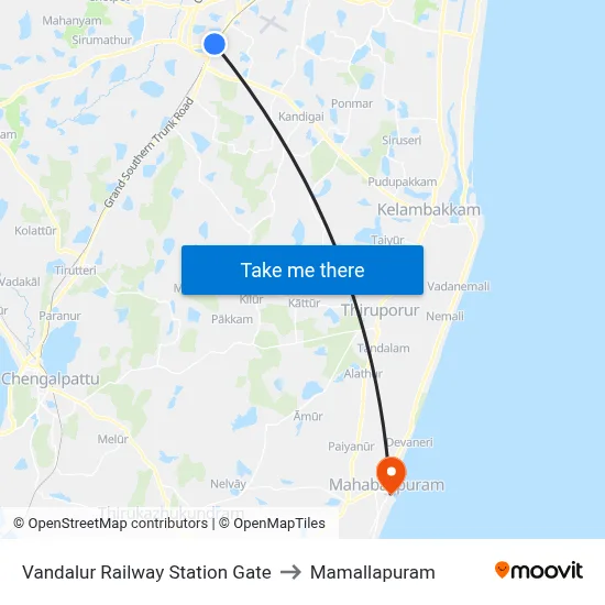 Vandalur Railway Station Gate to Mamallapuram map