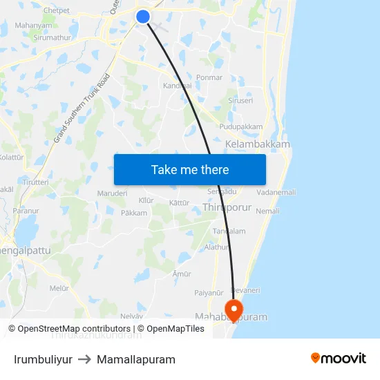 Irumbuliyur to Mamallapuram map