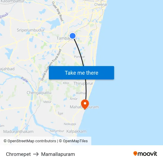 Chromepet to Mamallapuram map