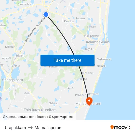Urapakkam to Mamallapuram map