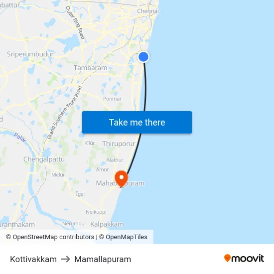 Kottivakkam to Mamallapuram map