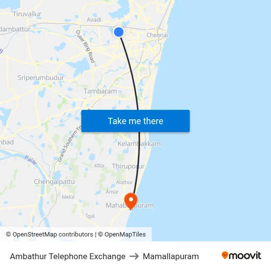 Ambathur Telephone Exchange to Mamallapuram map