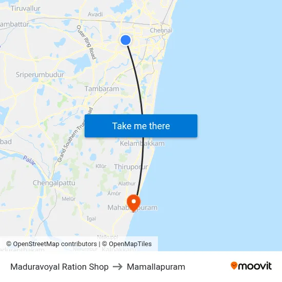 Maduravoyal Ration Shop to Mamallapuram map