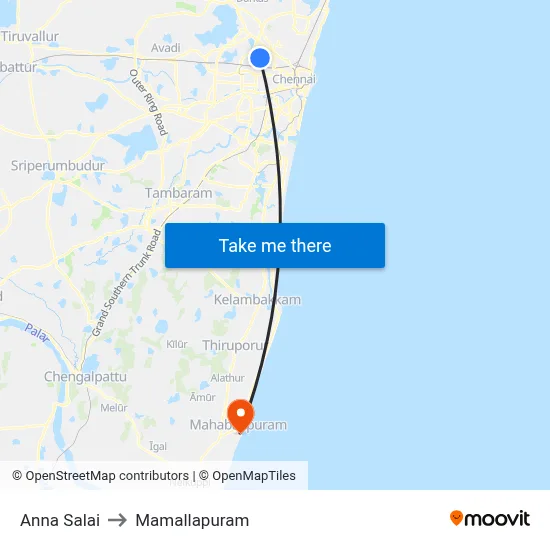 Anna Salai to Mamallapuram map