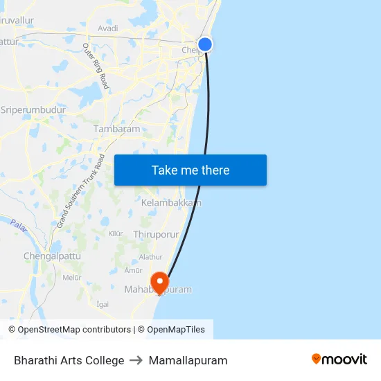 Bharathi Arts College to Mamallapuram map
