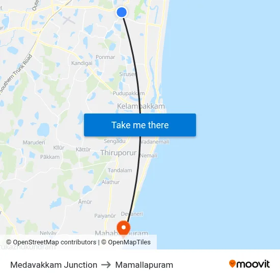Medavakkam Junction to Mamallapuram map