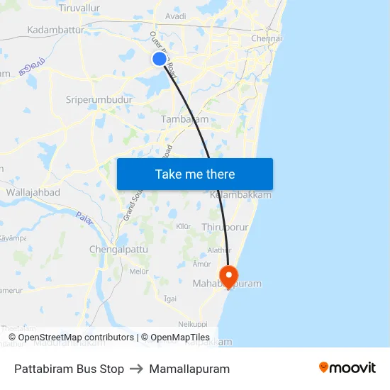 Pattabiram Bus Stop to Mamallapuram map