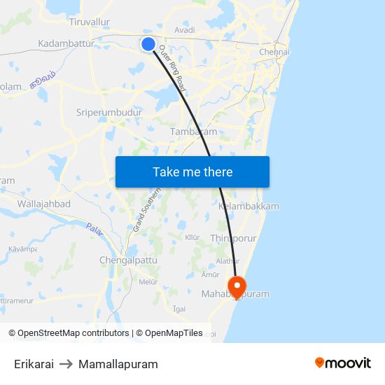 Erikarai to Mamallapuram map
