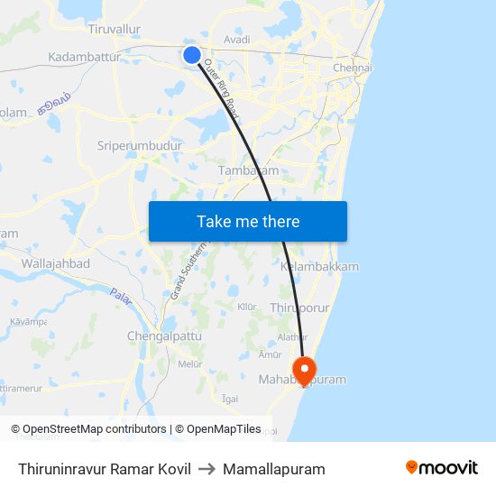 Thiruninravur Ramar Kovil to Mamallapuram map