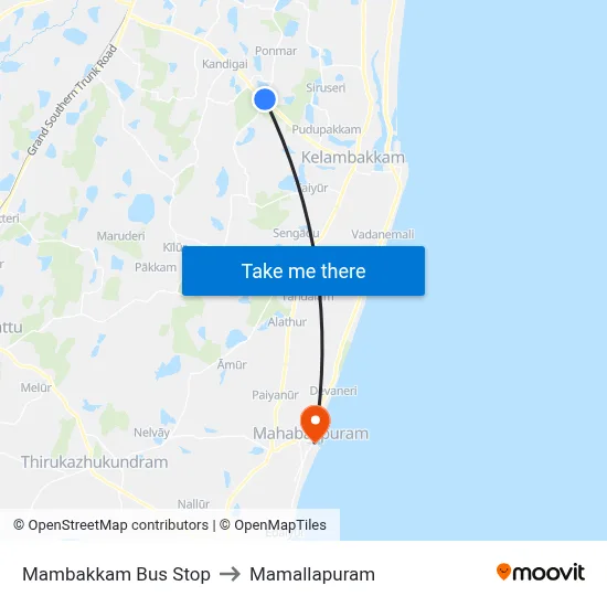 Mambakkam Bus Stop to Mamallapuram map