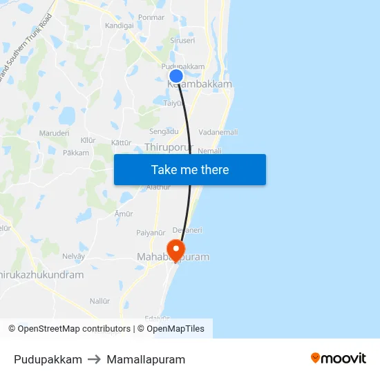 Pudupakkam to Mamallapuram map