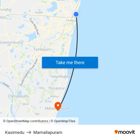 Kasimedu to Mamallapuram map