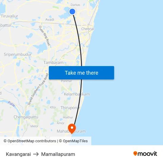 Kavangarai to Mamallapuram map